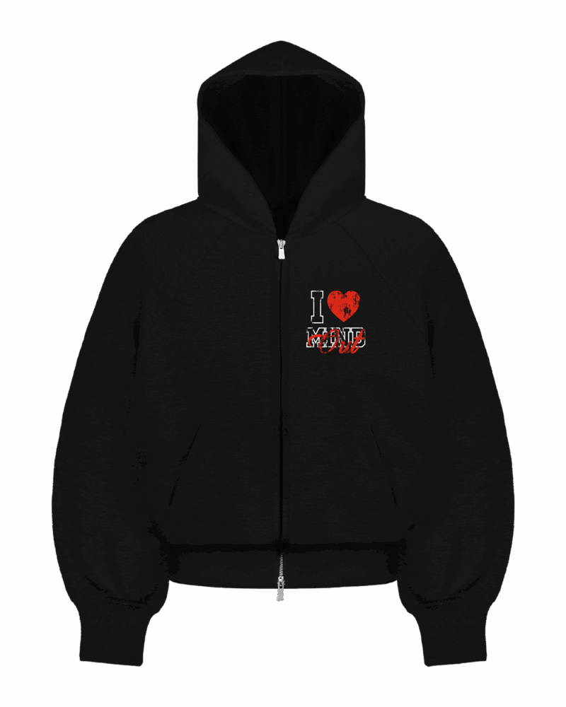 I<3MINDOUT DOUBLE ZIP HOODIE (BLACK)