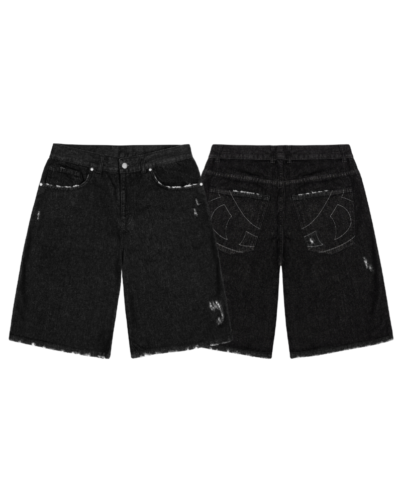 DISTRESSED MAD JORTS (BLACK)