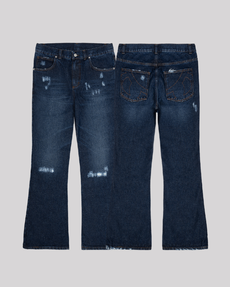 DISTRESSED BOOTCUT DENIM JEANS [INDYGO]