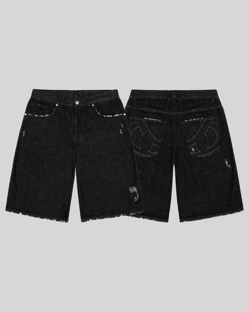 DISTRESSED MAD JORTS (BLACK)